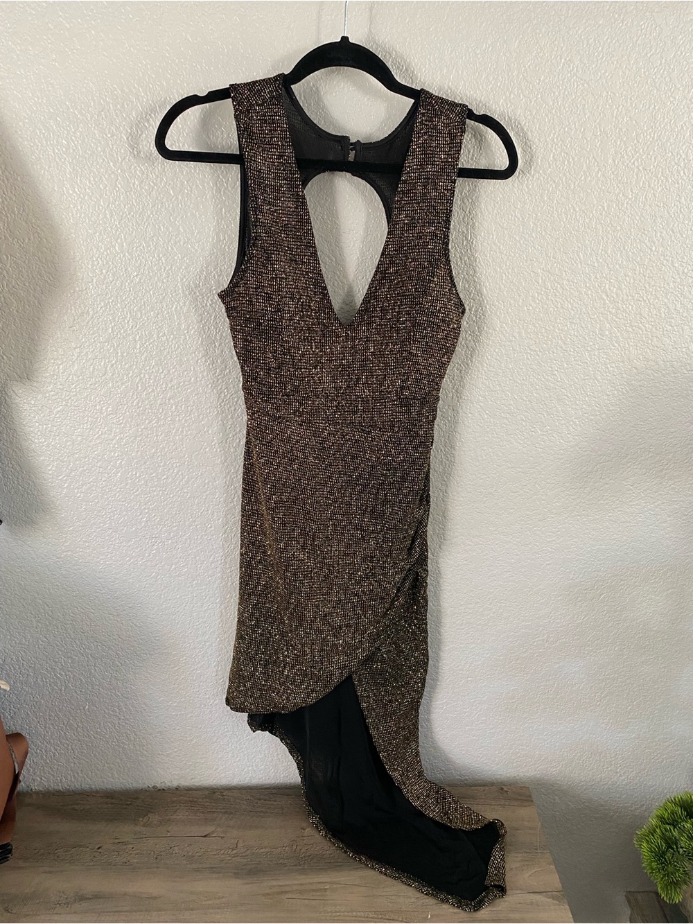 Metallic Brown Sleeveless V-Neck Evening Dress